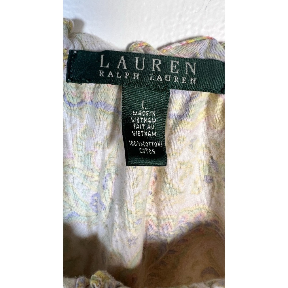Lauren Ralph Lauren Large Pastel‎ Paisley Cotton Scoop Neck Pintuck Blouse - Picture 6 of 8
